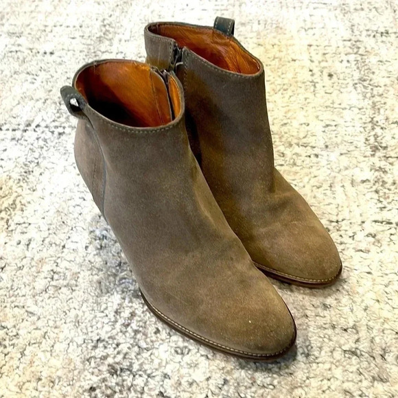 MADEWELL Billie Suede Leather Zip Up Ankle Boots Taupe Tan Heel Booties Womens 7 - Picture 3 of 13